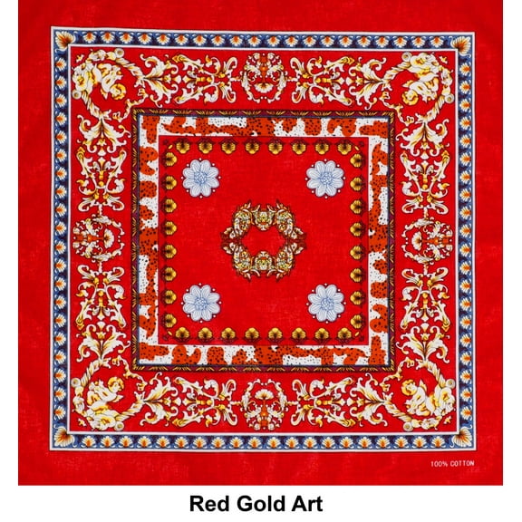 Red / Gold Art Design Print Cotton Bandana (22 inches x 22 inches)