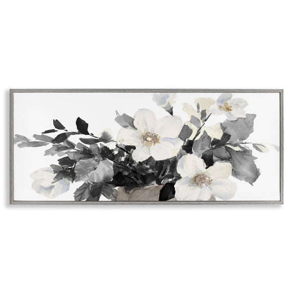 Stupell Industries Shabby Chic Greyscale Spring Florals Blooming Soft Watercolor Flowers Gray Framed Giclee Art, 30 x 13, by Lanie Loreth