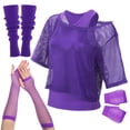 thumbnail image 4 of ColoMX Conjunto de fiesta de los 80: Conjunto de fiesta de carnaval de los 80 con camisa de rejilla, guantes, calentadores de piernas y chaleco, accesorios de disfraz de neón retro., 4 of 8