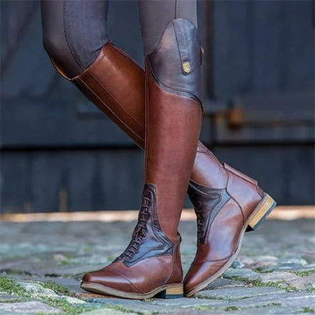 

LINMOUA Women Riding Boot Leather Knee High Boots Vintage Horse Riding Boots Tall Boots