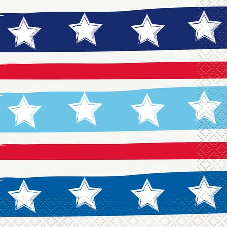 - Bright Stars & Stripes Patriotic Paper Beverage Napkins, 5in, 32ct