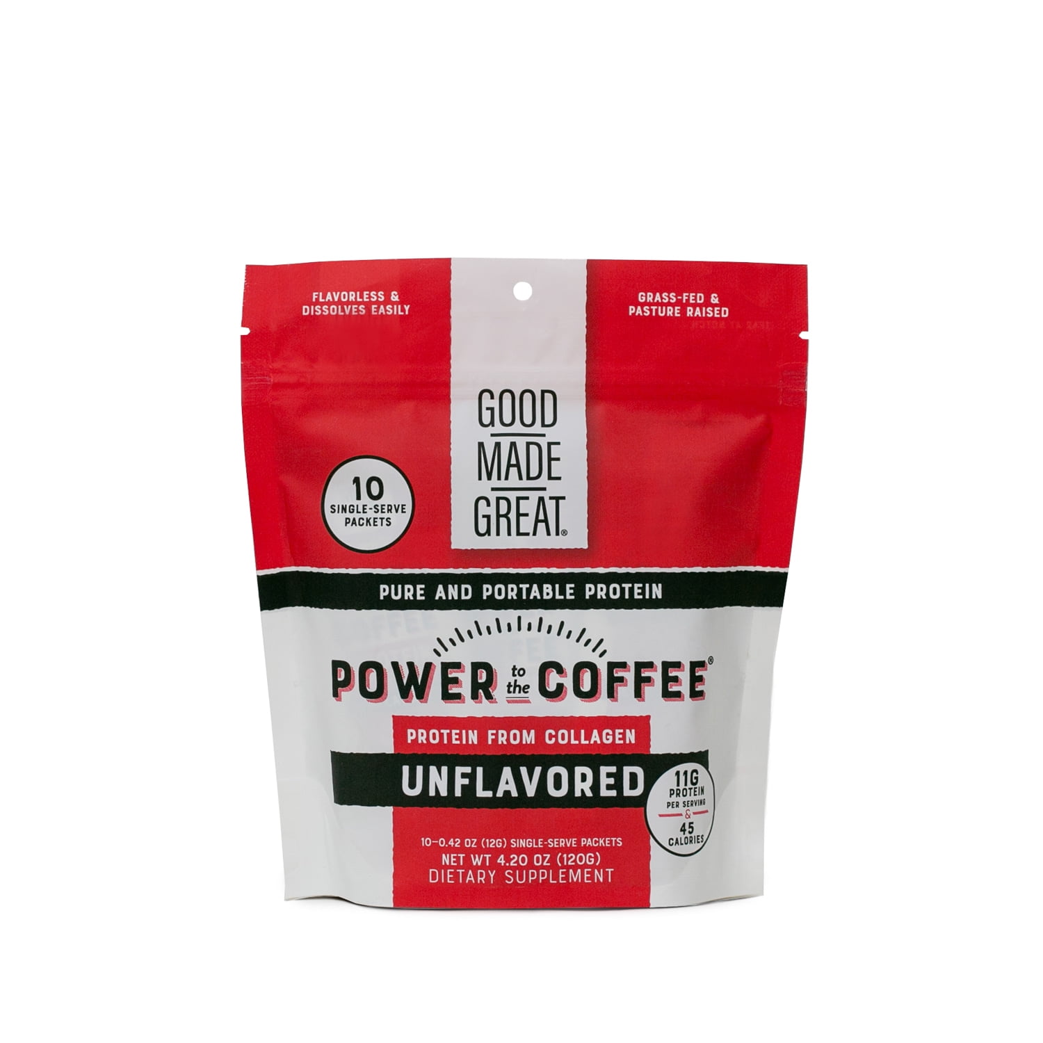Good Made Great Foods Power to the Coffee Flavorless Collagen Protein Powder-Grass-Fed, Keto & Paleo Friendly, 12g of Peptides, 10-Pack