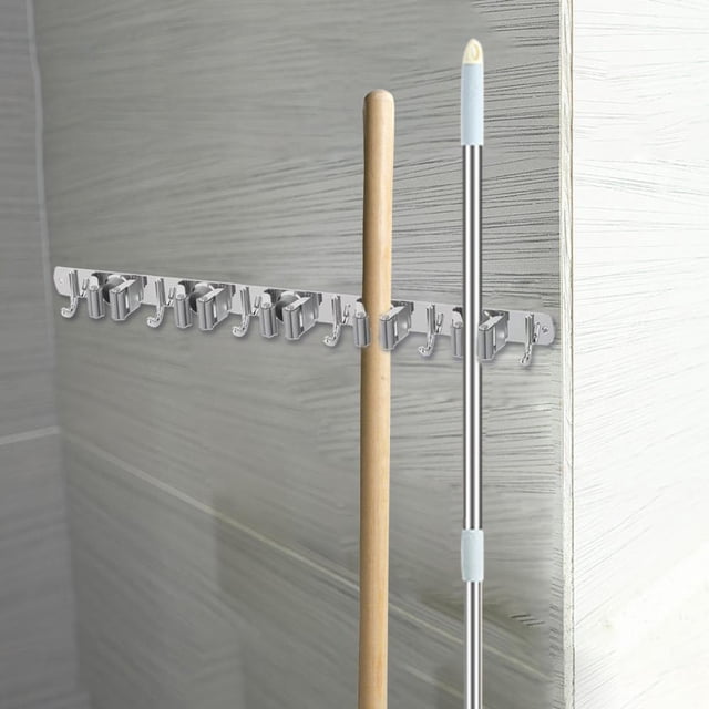 Feltree Besom Rack Mop and Besom Rack Wall Mounted Stainless Steel Besom Organizer Wall Mounted Heavy-duty Besom Rack Kitchen Laundry Room Garden Storage Rack