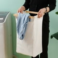 thumbnail image 3 of Bamboo Laundry Hamper 2 Compartment Bag Dirty Clothes Washing Storage Basket, 3 of 17