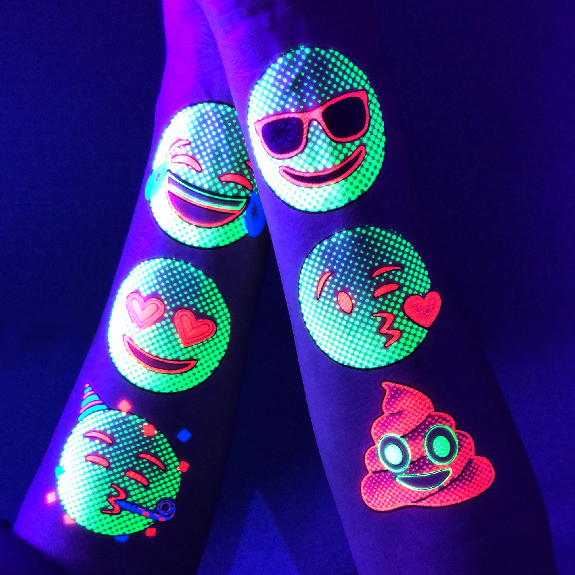 d'IRIS Studio Temporary Tattoos - 1 Sheet Emoji - UV Reactive Blacklight Glow in the Dark Rave Party Tattoo Stickers Makeup Accessories Supplies - Walmart.com