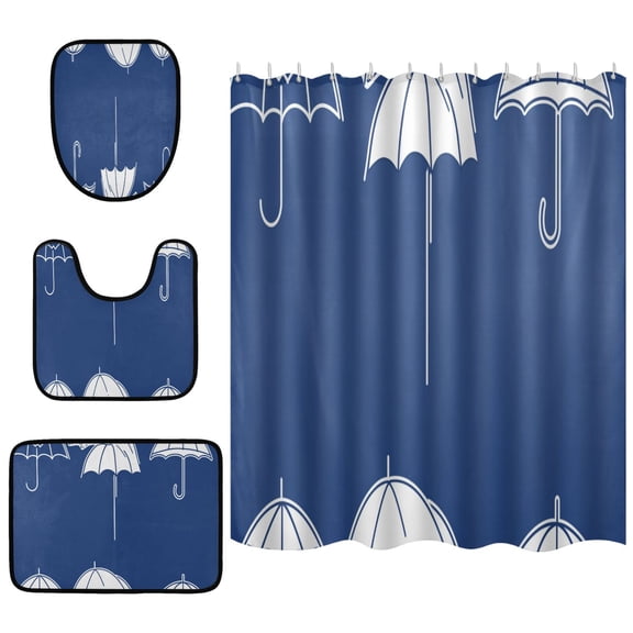 Floating Umbrella Bathroom Accessory Curtain Sets Bath Curtain Anti-Slip Mats and Toilet Pad 66x72in