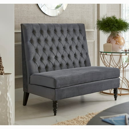 Sofaweb Silver/Grey Velvet Tufted Upholstered Banquette Bench