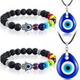 thumbnail image 1 of Juego de 4 pulseras turcas con colgante de ojos azules malvados, vuelo de palma helado, 1 of 5