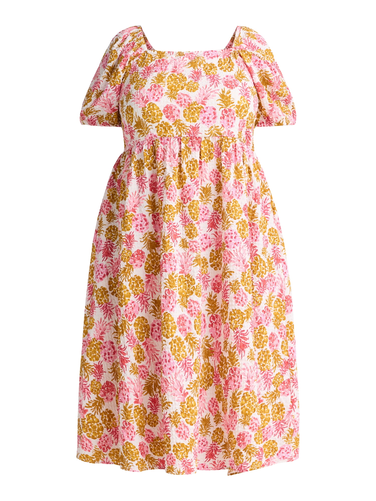 Time and Tru Women's and Women's Plus Square Neck Midi Dress, Sizes XS-4X