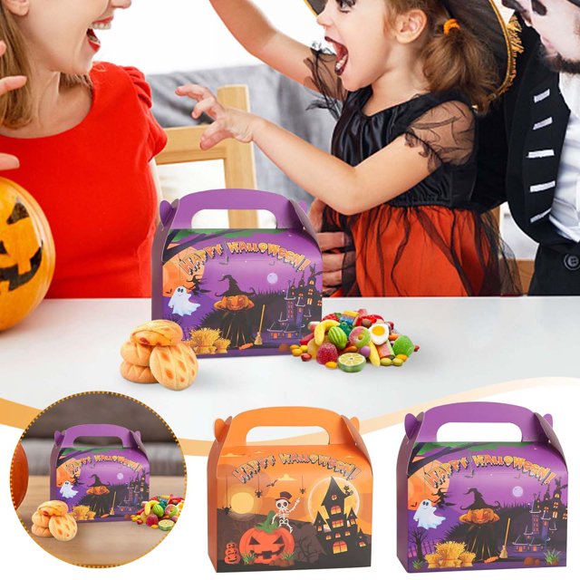 Halloween, Bonita Caja, Dulces Kraft, Resistente y Reutilizable, Perfectos Regalos y Fiestas, Decoraciones Navideñas, Paquete 24, Tamaño 16 X 9,5 X 9,5 Cm.