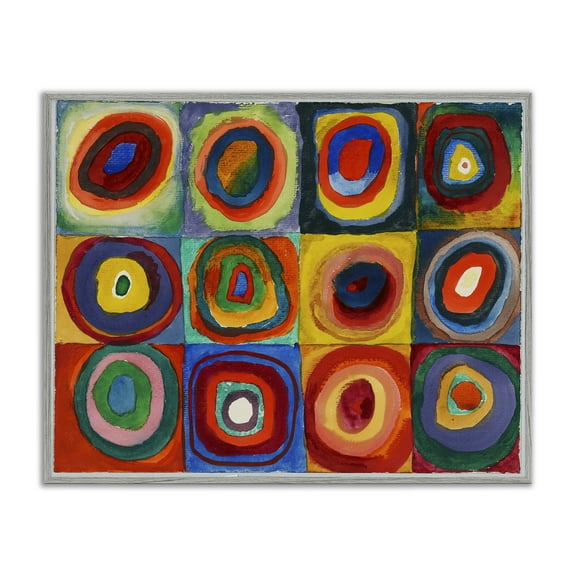 Stupell Industries Kandinsky Classic Circles Abstract Painting Gray Framed Art Print Wall Art, 30 x 24