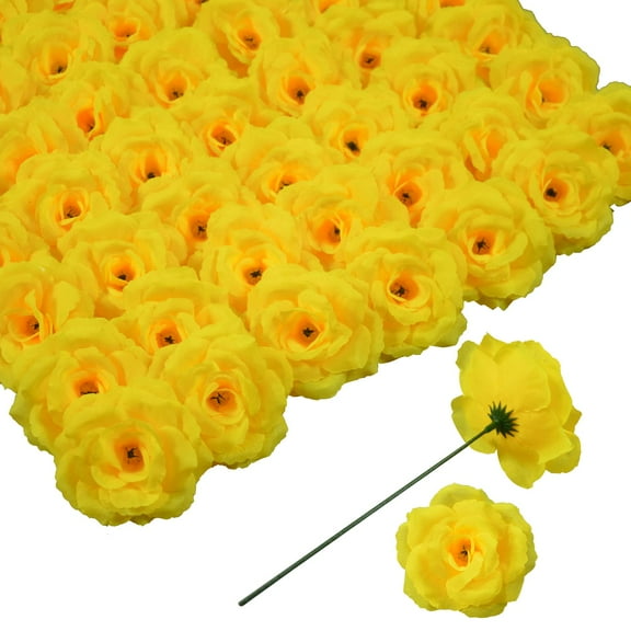 Alifemap 50Pcs Yellow Artificial Roses Bouquet