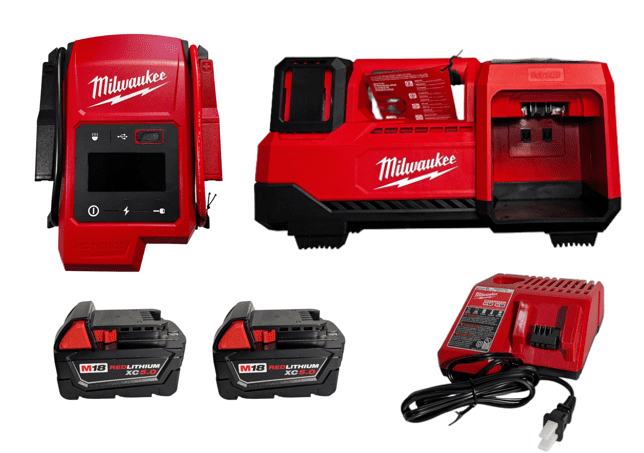 Milwaukee M18 Auto Emergency Kit - Includes HOTSHOT Jump Starter, Portable Inflator for Tires, (2) XC 5.0Ah 18V Batteries, and Charger