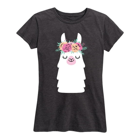Instant Message - Llama Flower Crown - Women's Short Sleeve Graphic T-Shirt