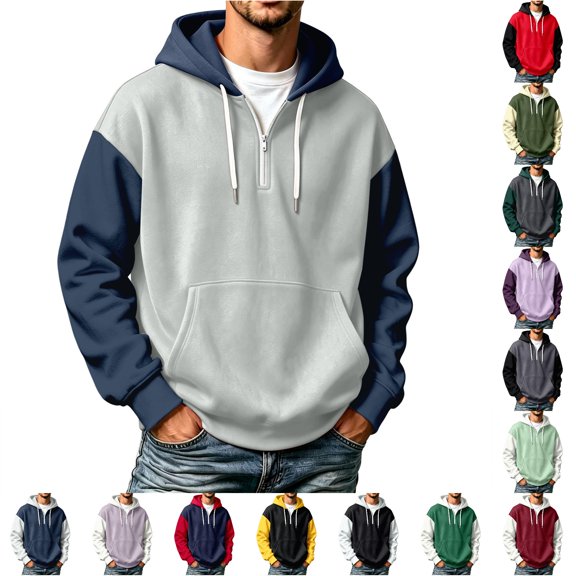 Rhuody Men Winter Hoodies O Neck Color Match Long Sleeve Sweatshirts Pullover Sweatshirt With Pocket 4Xl Light Gray1