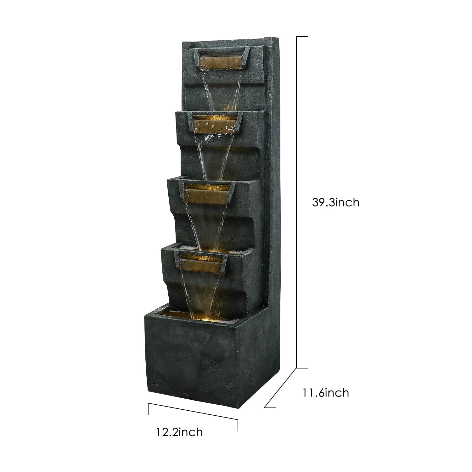 39.3in H Modern Outdoor Water Fountain Indoor Cascading Floor-Standing Fountains with Led Lights Garden Waterfall for Backyard Patio Porch Deck Home Decor