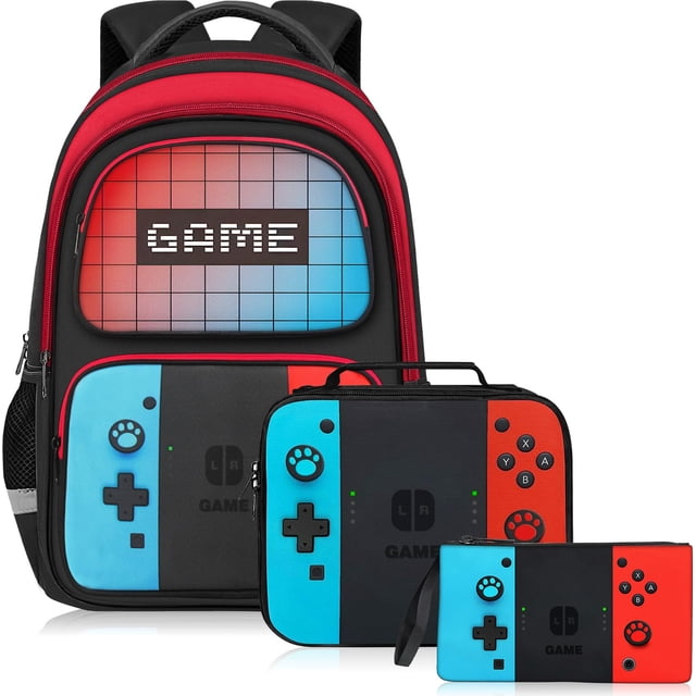 Mochila escolar TILYTADLY Gamer Boys 17 con lonchera y estuche para lápices