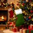 thumbnail image 3 of Christmas Stocking White Cuff Gold Trim DIY Blank Gift Holder 14.17in Holiday Mantel Home Decor Green, 3 of 3