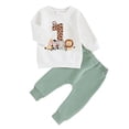 thumbnail image 2 of ZHOGXU Toddler Kids Boys Outfit Long Sleeve Round Neck Cute Animal Print Sweatshirt And Jogger Pants Two Piece Comfortable Soft Sets For Casual Daily Wear,White,18-24 Months, 2 of 4