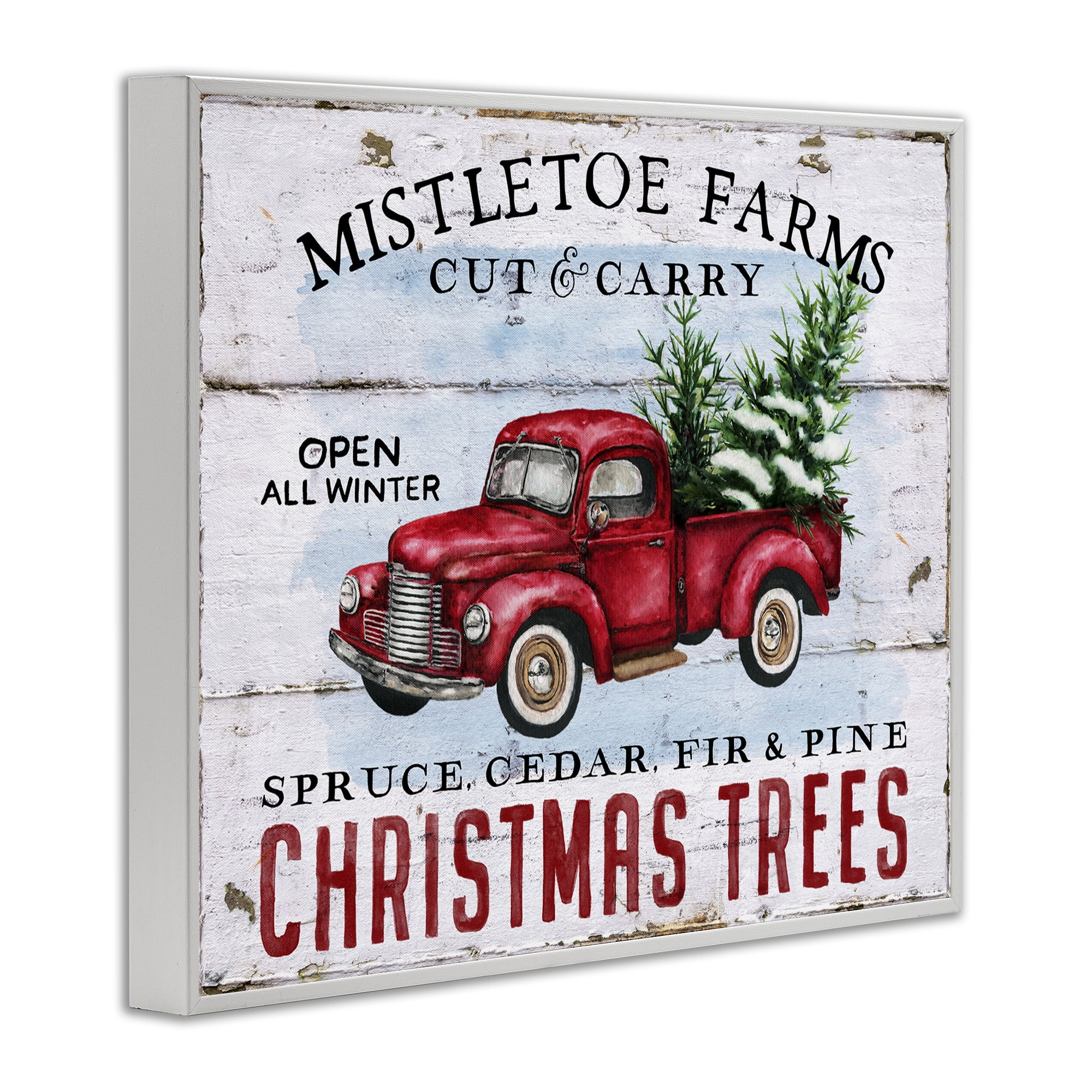 Stupell Industries Mistletoe Farm Trees Holiday Painting White Framed Art Prints Wall Art, 20 x 16