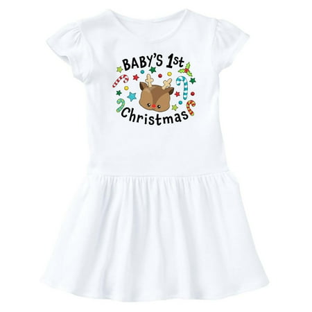 

Inktastic Baby s 1st Christmas Cute Reindeer with Candy Canes Gift Baby Girl Dress