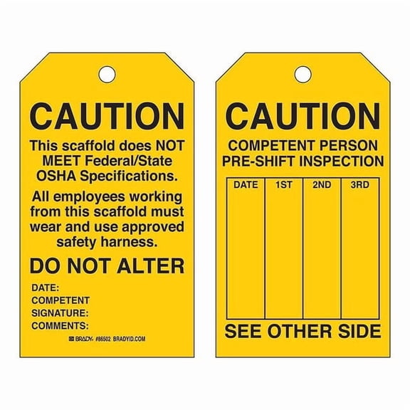 Tag, Inspection, Polyester, 7 in H x 4 in W, Black on Yellow, Rectangle, 10 PK