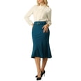 thumbnail image 2 of Falda de cola de pez elegante para mujer Inspire Chic, con cintura alta y cinturón, falda midi de trabajo, talla 2XL, azul lago, 2 of 5