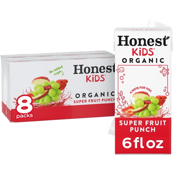 Honest Kids Super Fruit Punch Organic Juice Drink Cartons, 6 fl oz, 8 Pack