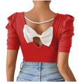 thumbnail image 1 of Plebaso Hauts Mignons pour Femmes T-Shirts Ajustés à Nœud dans le Dos Manches Courtes Bouffantes Col Rond Décontracté Tendance, 1 of 7
