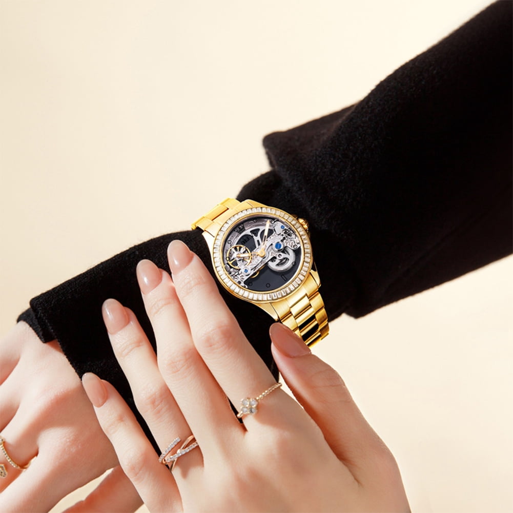 OLEVS Automatic Watches for Womens Mechanical Skeleton Self Winding Stainless Steel Luxury Dress Waterproof Luminous Ladies Watches Womens Wrist Watches Gift Reloj Para Mujer