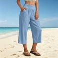 thumbnail image 6 of Erwazi Capri Pants for Women Cotton Blend High Elastic Waist Casual Lightweight Loose Fit Daily Wear Going Out Capris, 6 of 9