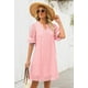 thumbnail image 5 of Minivestido MEROKEETY 2025, verano, manga corta, cuello en V, rosa, 5 of 8