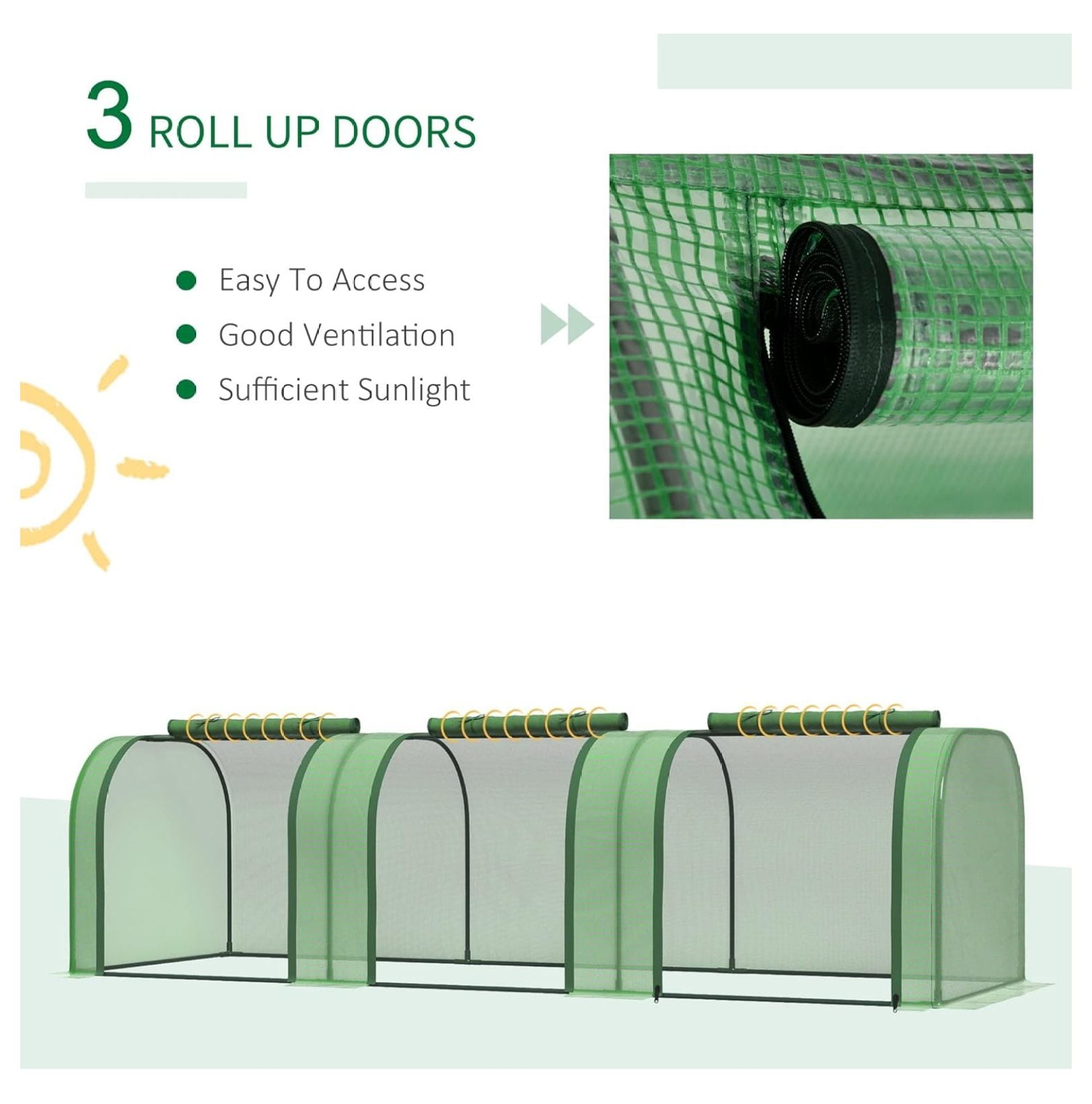 SONGMY 10' x 3' x 2.5' Mini Greenhouse, Portable Tunnel Green House with Roll-Up Zippered Doors, UV Waterproof Cover, Steel Frame, Green