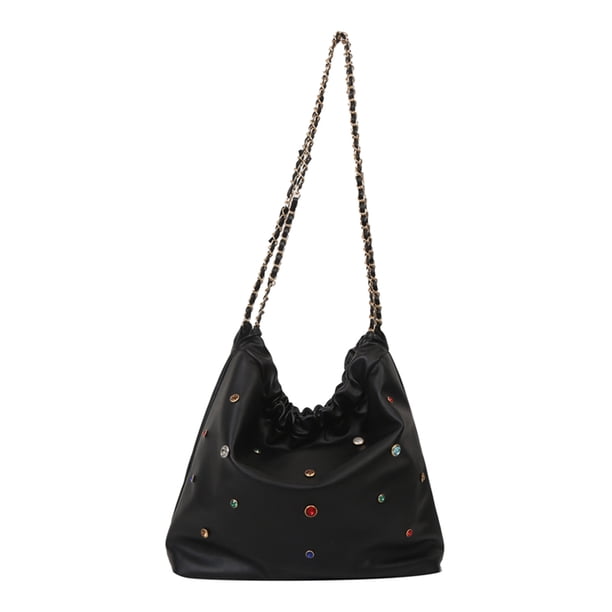 Bolso PU Crossbody Durable Mujer Succión Hebilla Cadena Compras Viaje Negro