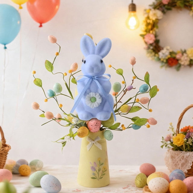 CY5O5ee Flocked Rabbit Easter Decorations Colorful Cute Rabbit Figurines Spring Table Centerpieces Standing Tabletop Ornament for Wedding Birthday Party Garden Indoor Outdoor Home Decor