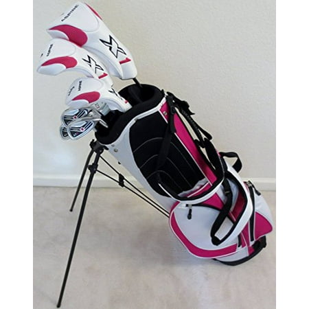 Left Handed Fairway Woods - Ladies Complete Golf Club Set Womens Driver, Fairway Wood, Hybrid, Irons, Putter, Stand Bag Right Handed White and Pink Colors