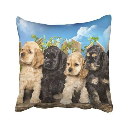 Funny Dog Figurines ARTJIA Brown Puppy Family American Cocker Spaniel Dogs White Funny Litter Adorable Animal Basket Pillowcase 18x18 inch ()