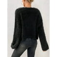thumbnail image 2 of Women'S Cropped Loose Plush Long Sleeve Open Front Knitted Cardigan Black S, 2 of 7
