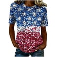 thumbnail image 5 of Xdegoge 4th Of July Tops for Women Patriotic Shirts American Flag Star Graphic Crewneck Short Sleeve Casual Loose Fit Lightweight Summer Independence Day Graphic Tees, 5 of 6