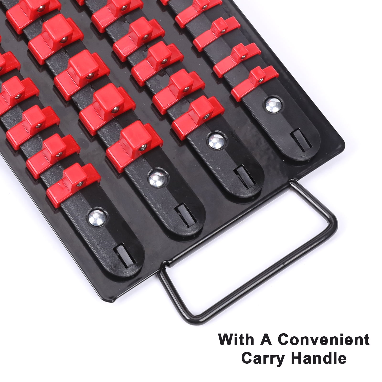 Mayouko Pro 80-Piece Portable Socket Organizer Tray, 2 Pcs Set, Blue & Red, Tools Organizer 1/4-Inch, 3/8-Inch, 1/2-Inch, Heavy Duty Socket Holder, Black Rails, Blue & Red Clips