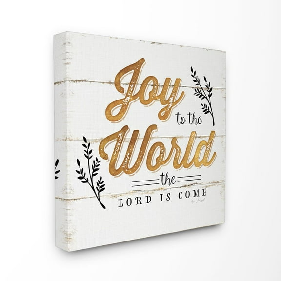 Stupell Industries Joy To The Word Gold Christmas Holiday Word DesignCanvas Wall Art By Artist Jennifer Pugh