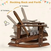 Gymax Kid Adirondack Rocking Chair Outdoor Solid Wood Slatted seat Backrest Coffee