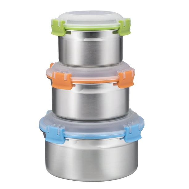 Airtight Food Containers Set of 3, Stainless Steel with BPAfree Locking Lids, By Bruntmor