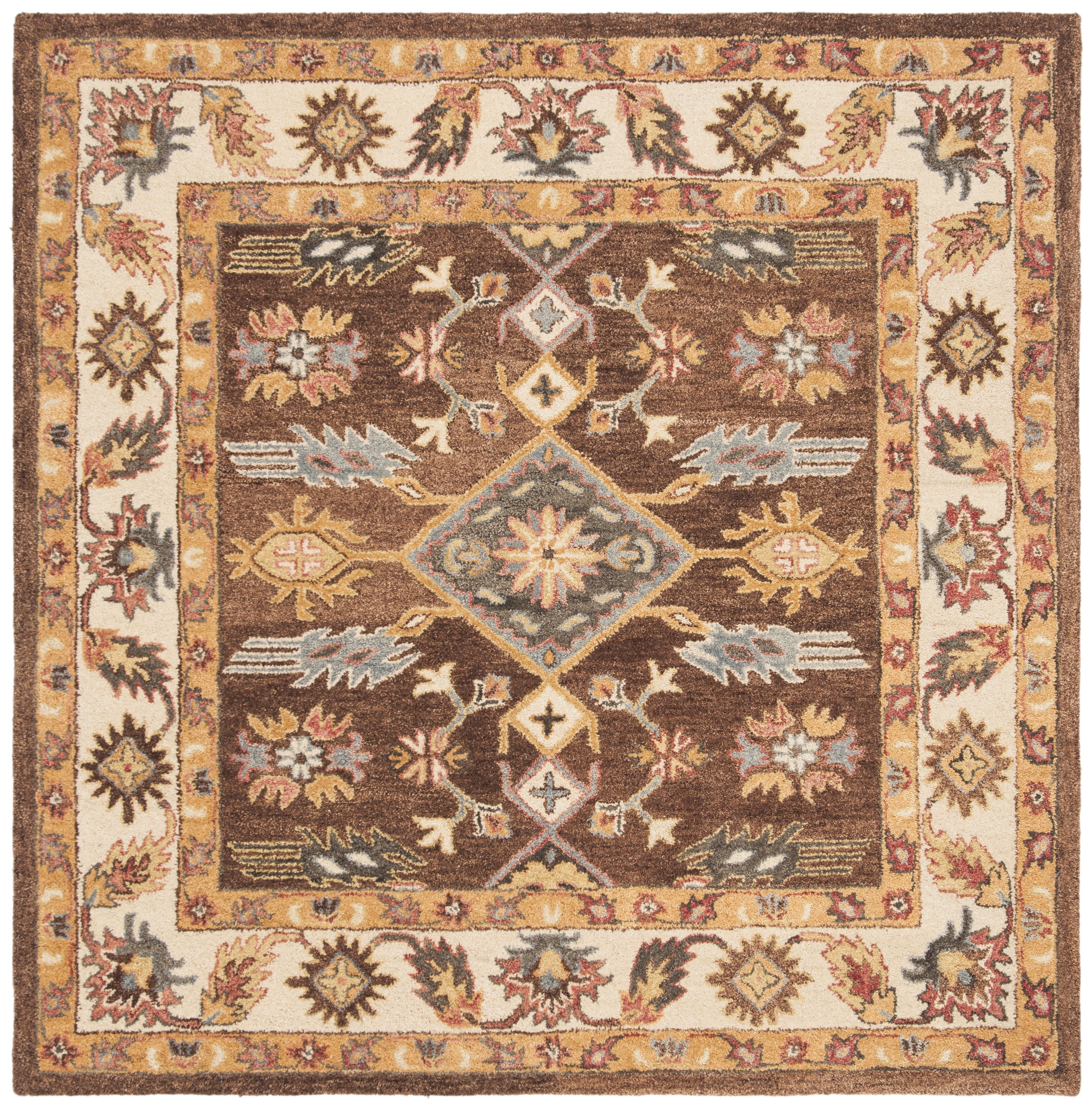 SAFAVIEH Antiquity Donnchad Traditional Wool Area Rug, Dark Brown/Ivory, 6' x 6' Square