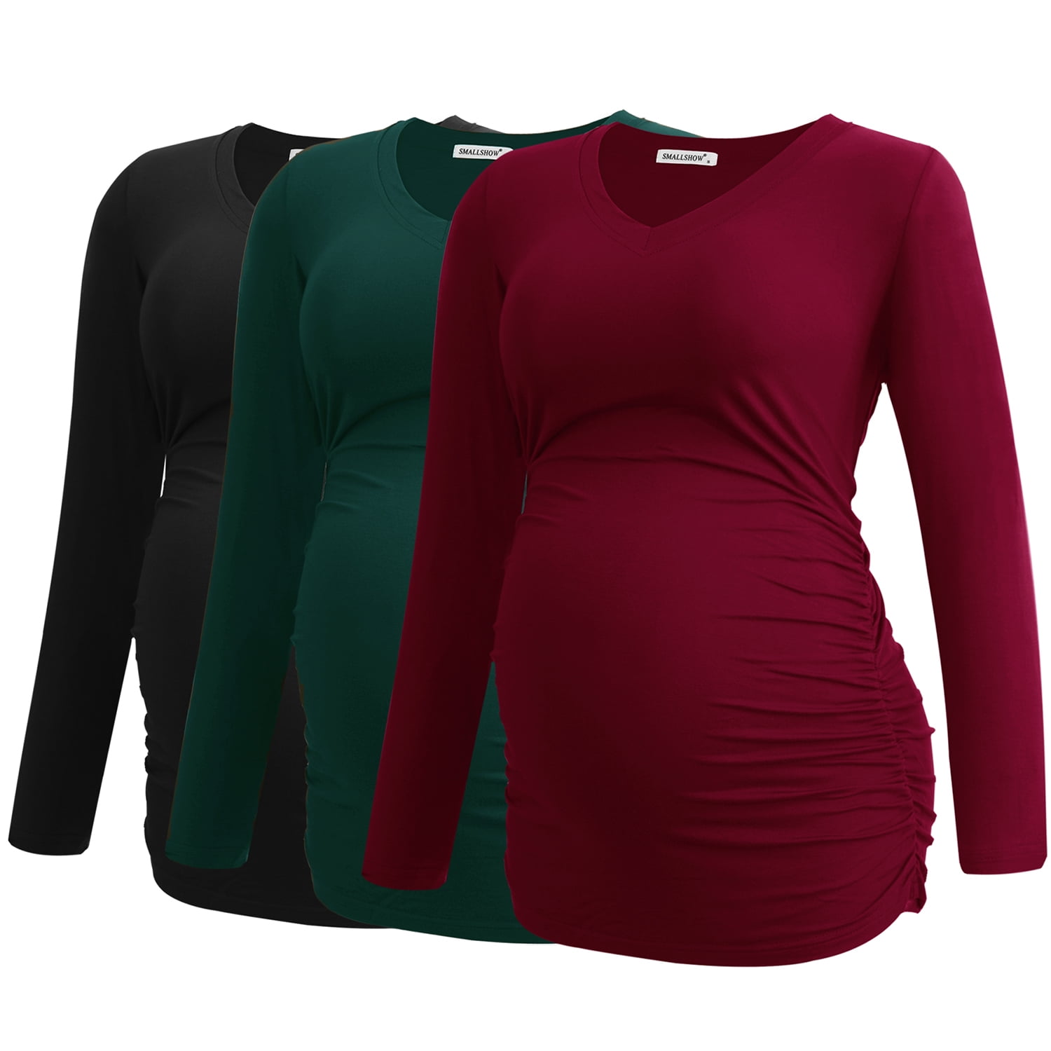 Smallshow V Neck Long Sleeve Pregnancy Tops Shirts Maternity Clothes