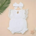 thumbnail image 4 of Huowey Infants Baby Girl Lace Romper Sleeveless Ruffle Bow Decorated Romper Jumpsuit Bodysuit With Headband Baby Clothes Cozy Dailywear, 12-18 Months, 4 of 4