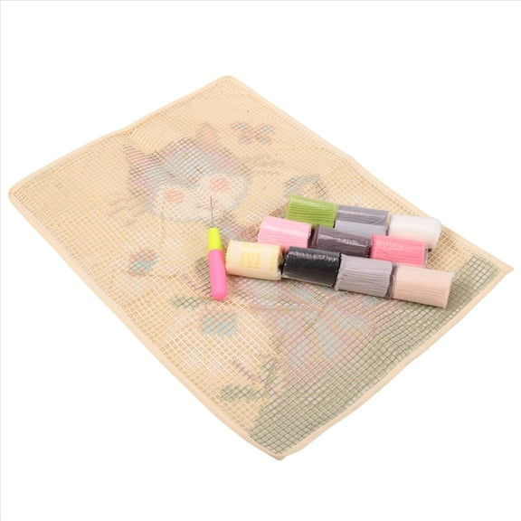 Qilidiba Latch Hook Rug Kits DIY Crochet Yarn Rugs Hooking Craft Kit with Color Preprinted Pattern Design for Adults Kids (Cat)
