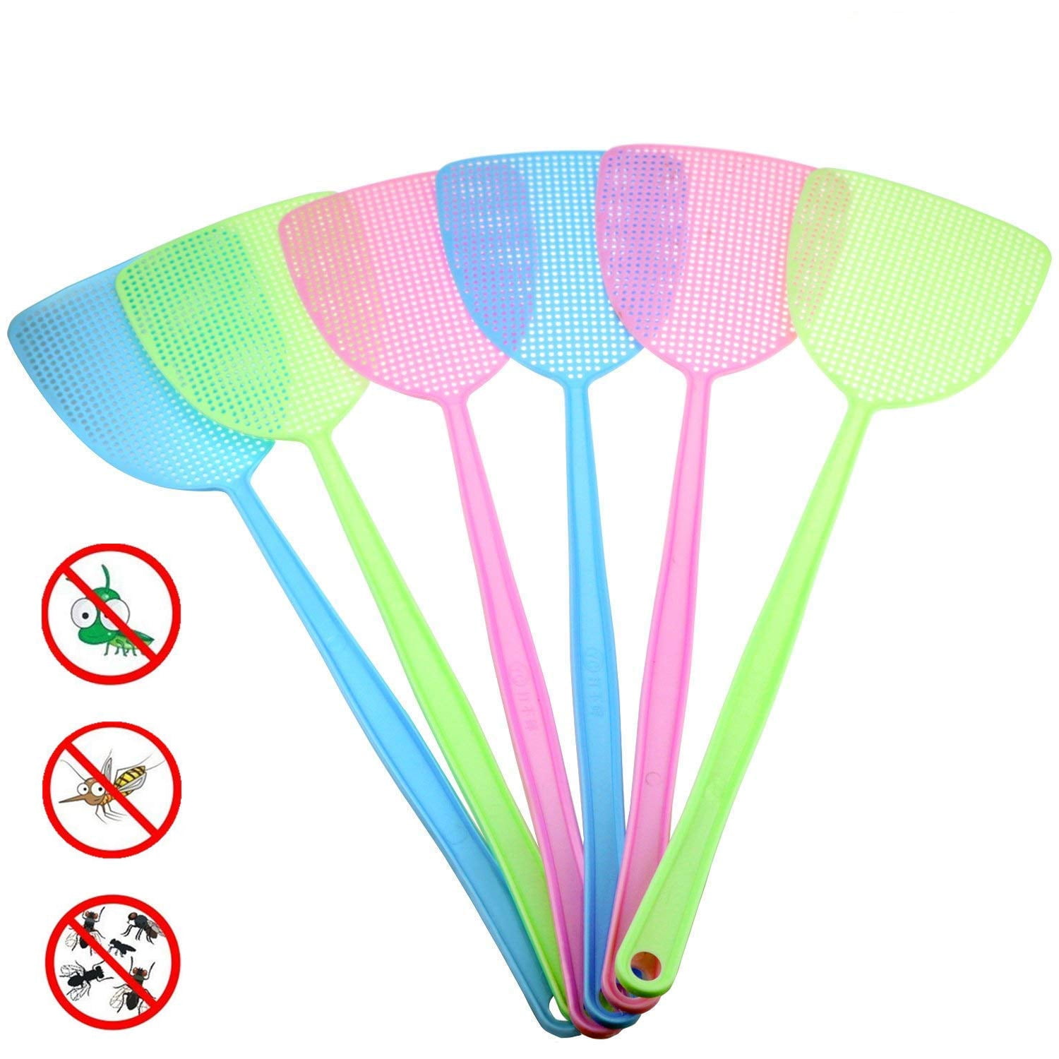 Fly Swatter, 6 Pack Manual Swat Pest Control Plastic with Long Handle Assorted Sweet Colors