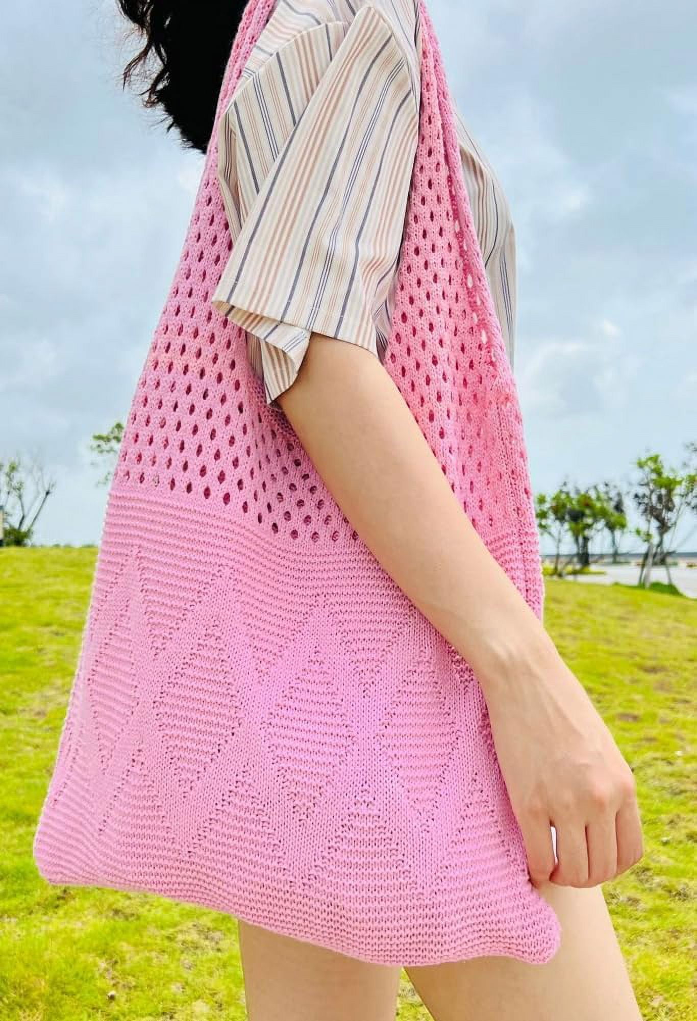 Kukuzhu Women's Crocheted Tote Bag Knitted Hobo Beach Bag Aesthetic Handmade Shoulder Handbag Cute Purse Travel Shopper