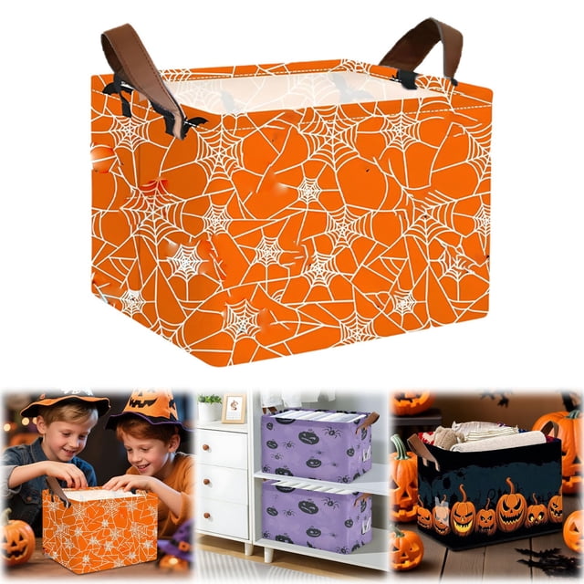 Home Textile Storage, Storage Case - Dienrx Halloween Storage Basket Pumpkin & Pattern Canvas Storage with Handles Rectangle Storage Organizer Cubes for Living Bedroom Home